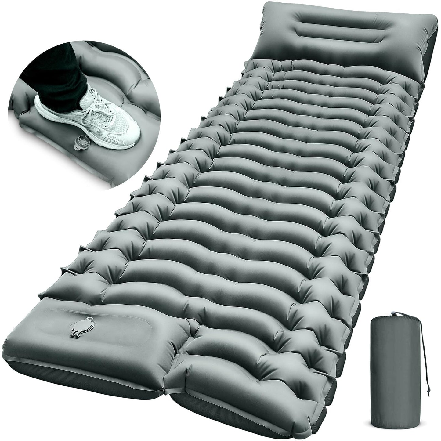 Camping Sleeping Pad Ultralight with Pillow & Built-in Foot Pump