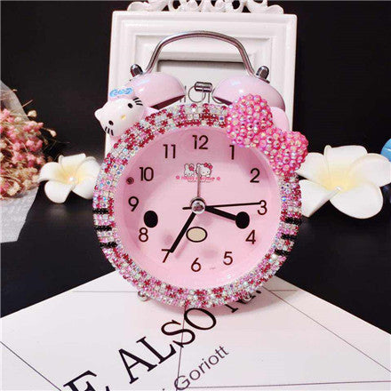 Cartoon Cat Diamond Alarm Clock with Silent Light