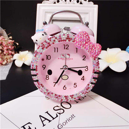 Cartoon Cat Diamond Alarm Clock with Silent Light