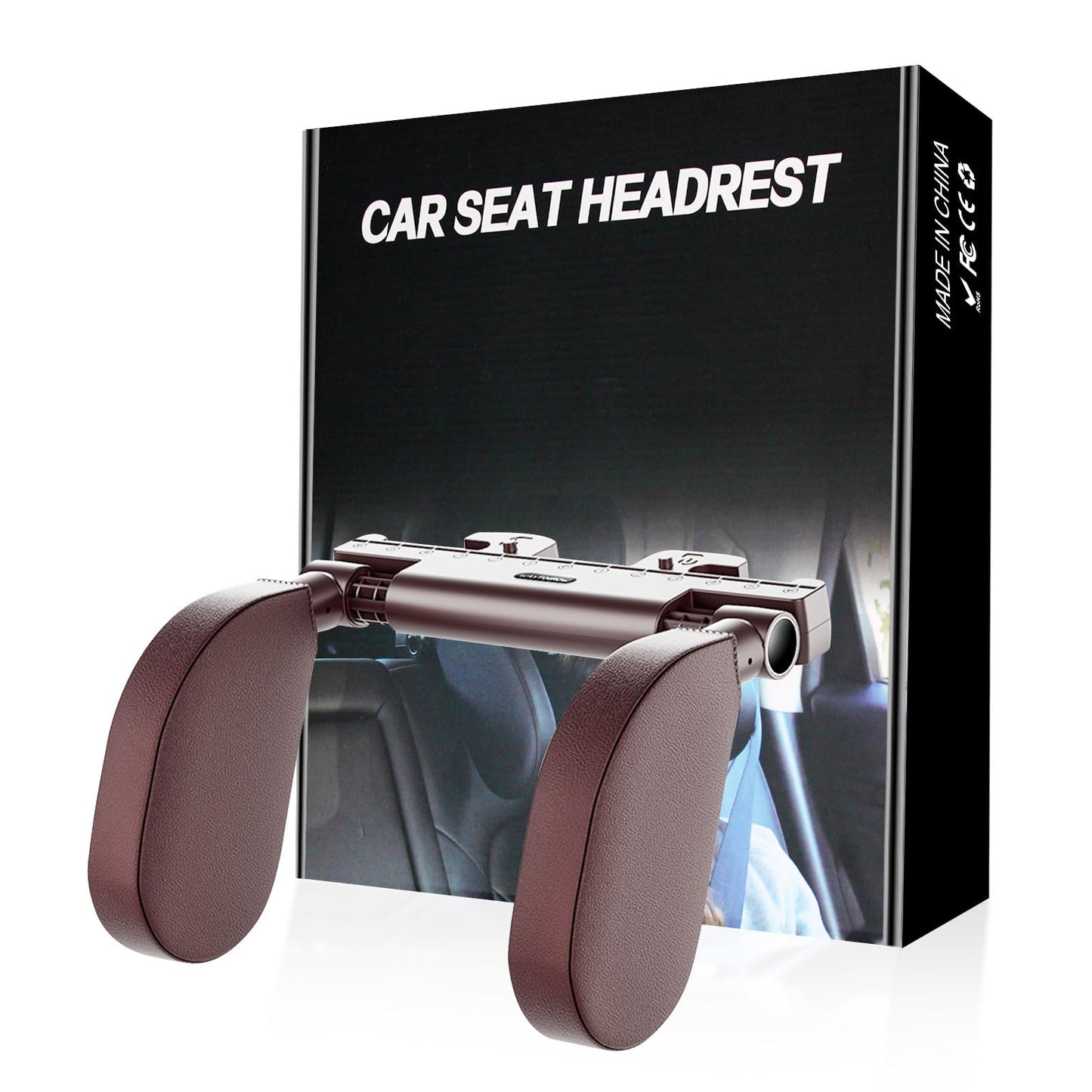 ZFULVO Car Headrest PillowBrown Memory Foam Car Pillow180°Adjustable Travel Car Slpeeping.Built-in Memory Foam can be Rebound.Soft and Comfortable Car Head Rest PillowsSuitable for Kids and Adults