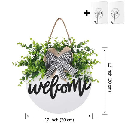 Round Wooden Welcome Sign for Front Door Decoration