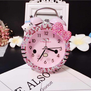 Cartoon Cat Diamond Alarm Clock with Silent Light