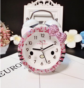 Cartoon Cat Diamond Alarm Clock with Silent Light