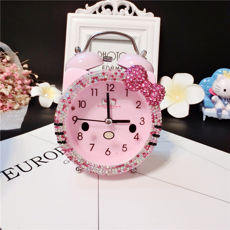 Cartoon Cat Diamond Alarm Clock with Silent Light