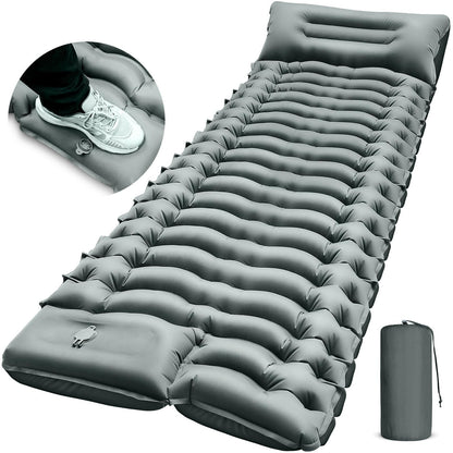 Camping Sleeping Pad Ultralight with Pillow & Built-in Foot Pump