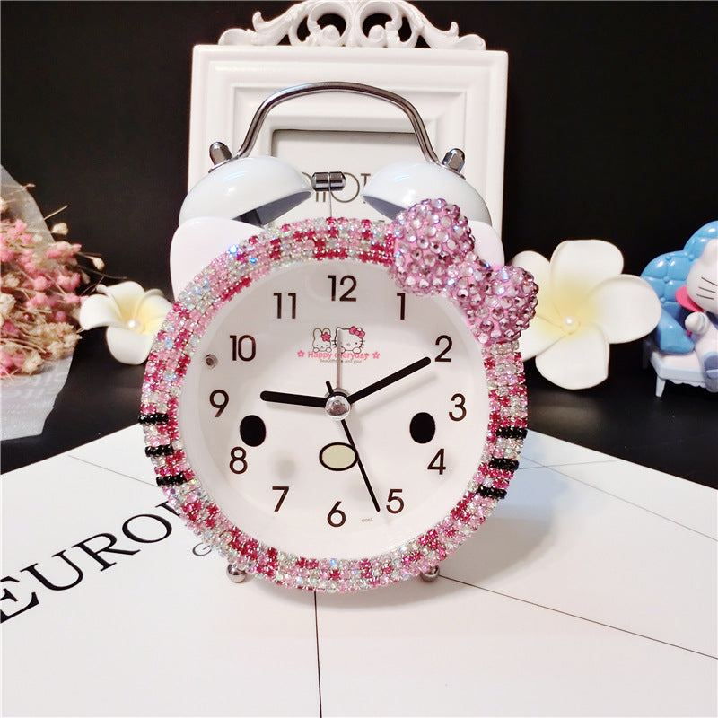 Cartoon Cat Diamond Alarm Clock with Silent Light