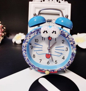 Cartoon Cat Diamond Alarm Clock with Silent Light
