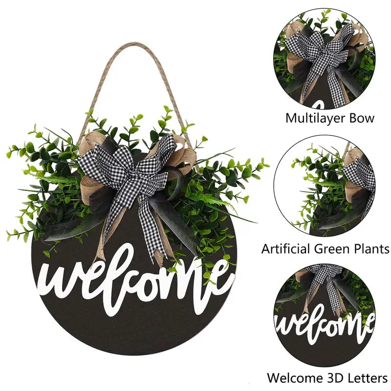 Round Wooden Welcome Sign for Front Door Decoration