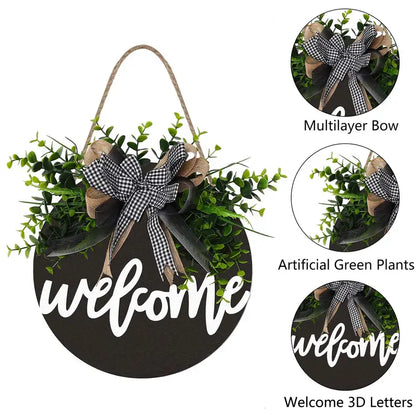 Round Wooden Welcome Sign for Front Door Decoration