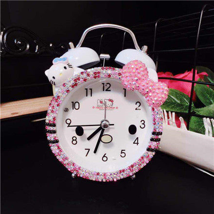 Cartoon Cat Diamond Alarm Clock with Silent Light