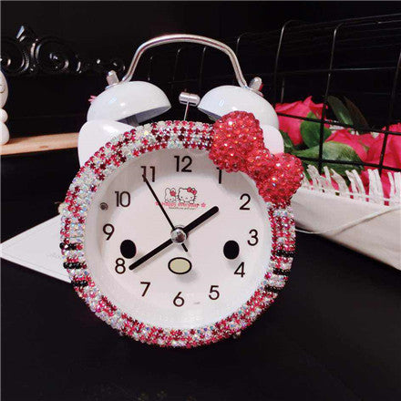 Cartoon Cat Diamond Alarm Clock with Silent Light
